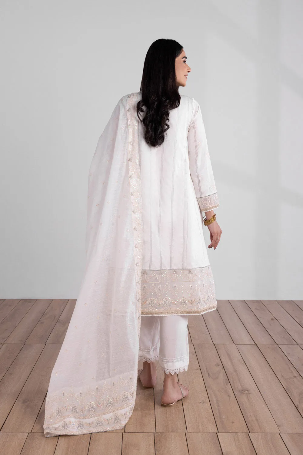 3 Piece - Embroidered Cotton Net Suit