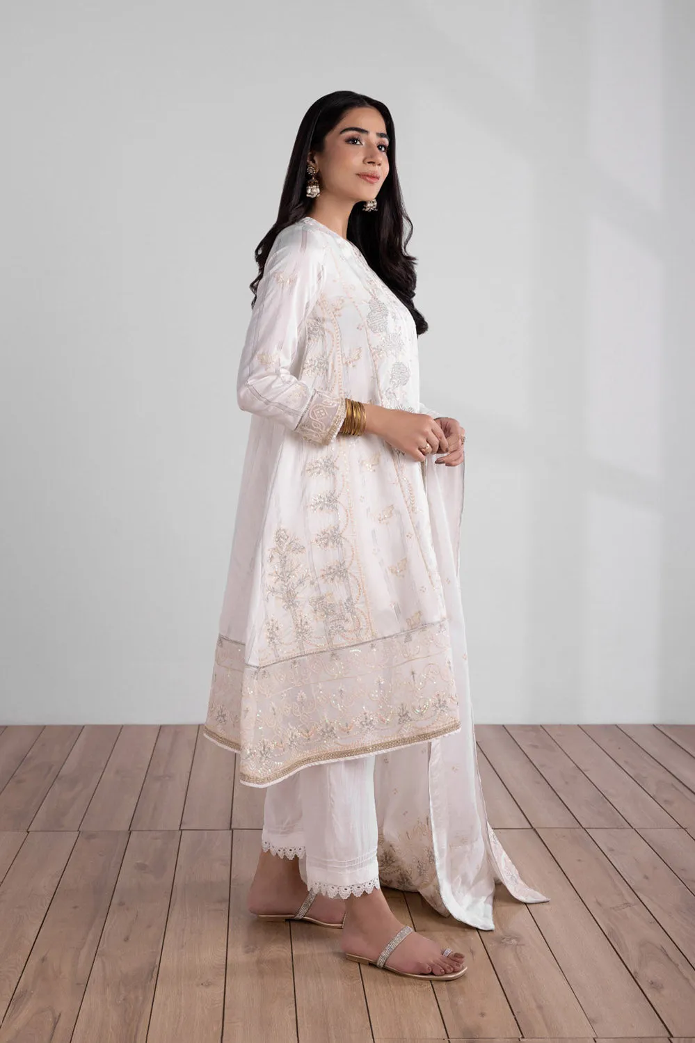 3 Piece - Embroidered Cotton Net Suit