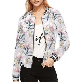 Australian Floral Pink & Grey Bomber Jacket for Women