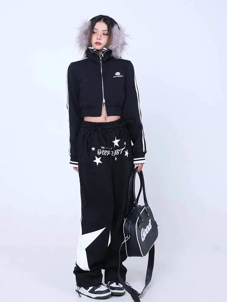 Back To School Joskaa Y2k Black Jogger Sweatpants Women Stars Pattern Punk Emo Wide Leg Trousers Harajuku Streetwear Hip Hop Causal Grunge Ins