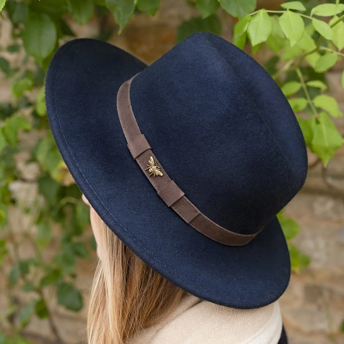 Bees Felt Fedora Hat - Navy