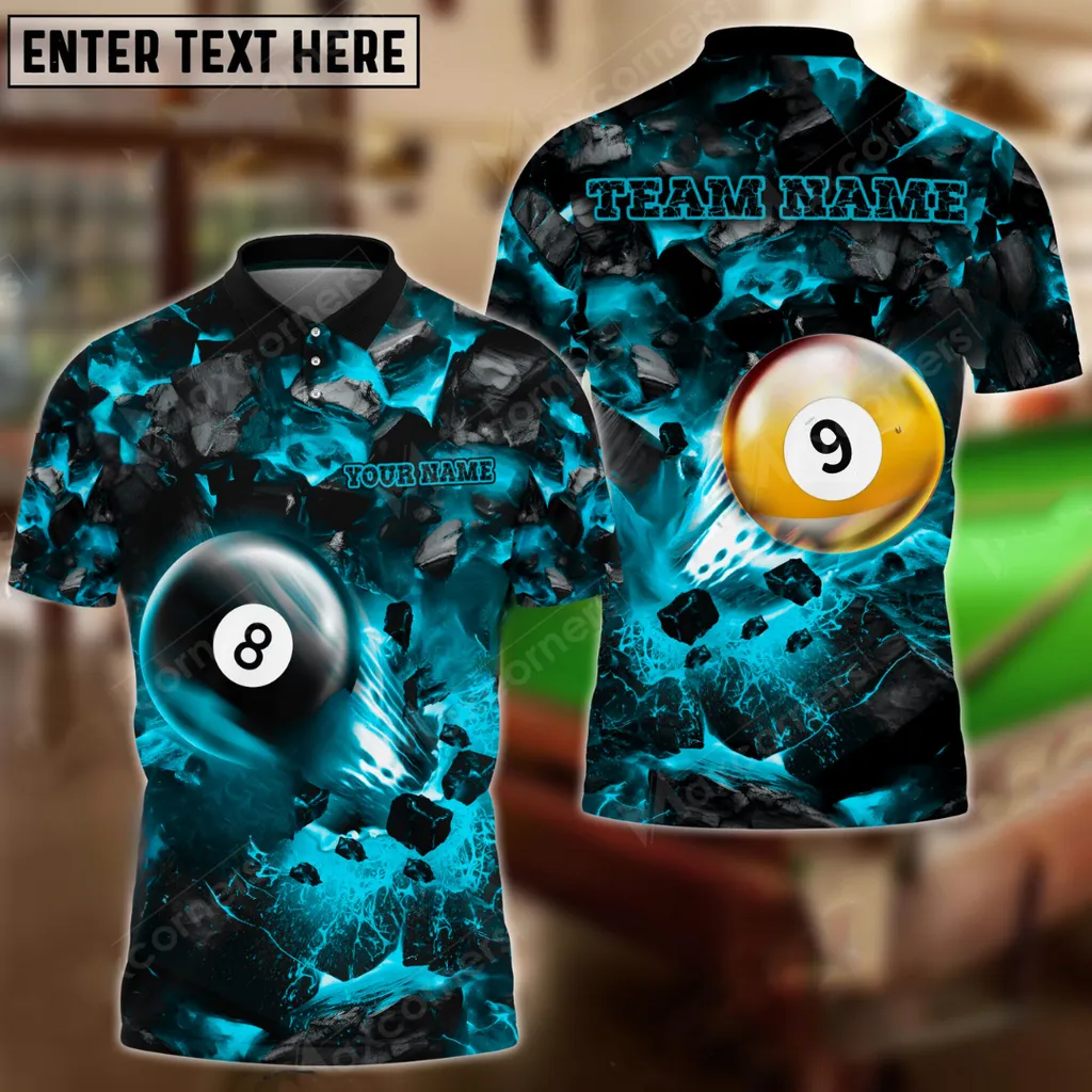 Billiard Ball 8&9 For Shoot And Destroy Multicolor Options Personalized Name, Team Name 3D Polo Shirt