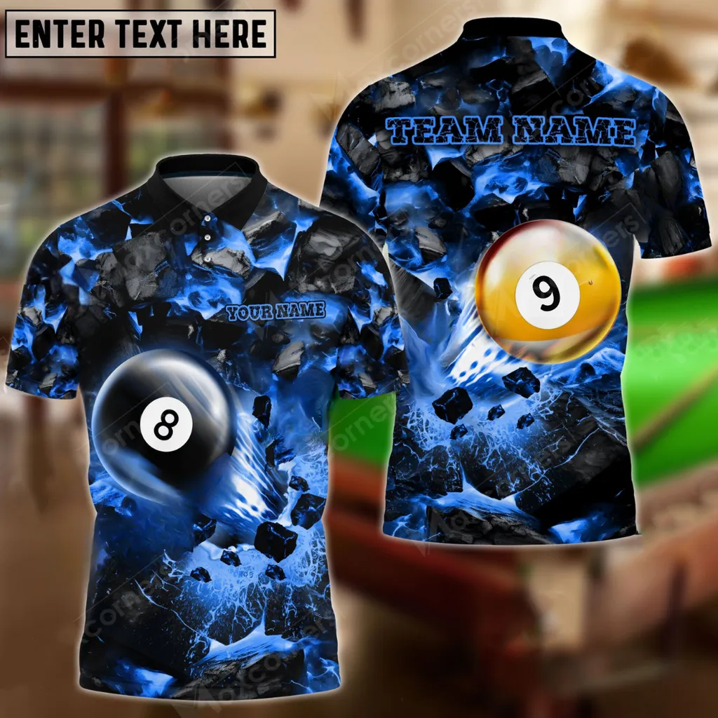 Billiard Ball 8&9 For Shoot And Destroy Multicolor Options Personalized Name, Team Name 3D Polo Shirt