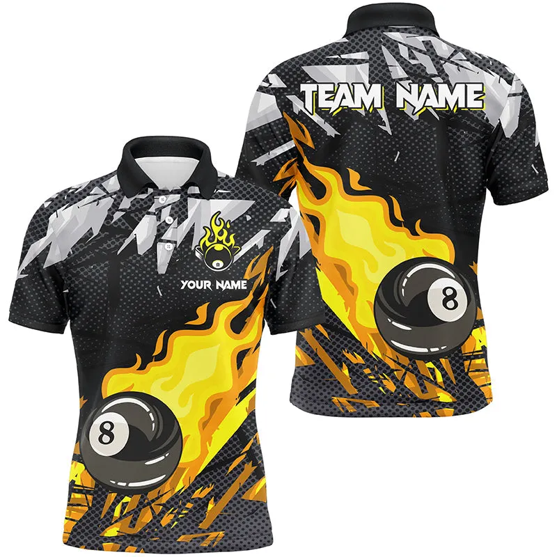 Billiard Red 8 Multicolor Ball Fire Flame Grunge Pattern Customized Name, Team Name 3D Polo Shirt