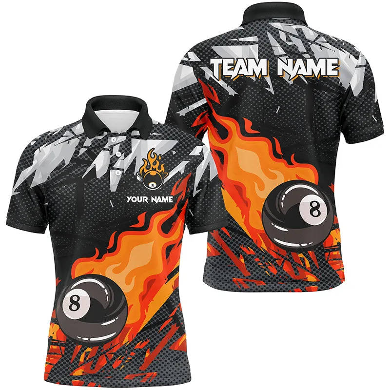 Billiard Red 8 Multicolor Ball Fire Flame Grunge Pattern Customized Name, Team Name 3D Polo Shirt