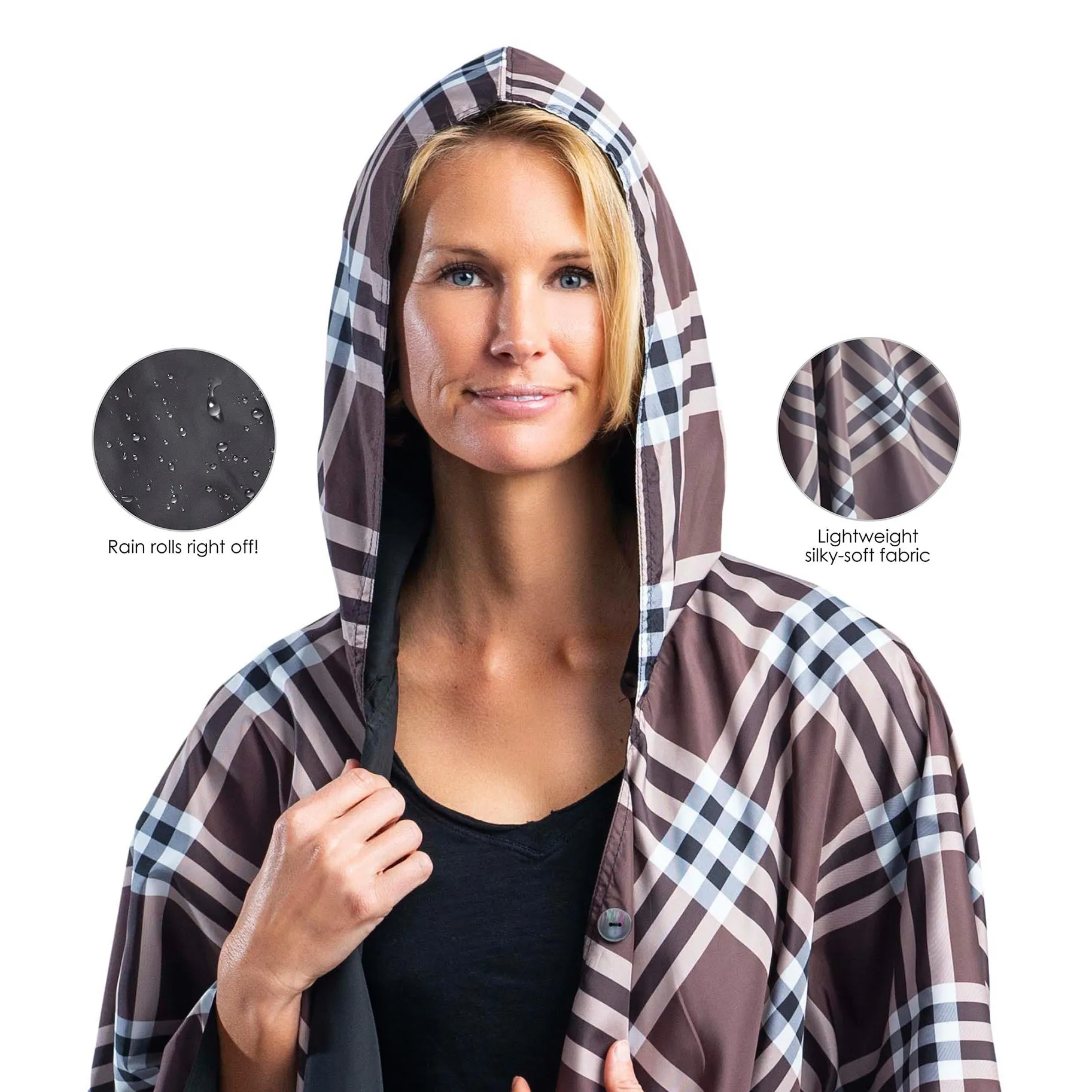 Black & Coco Plaid Reversible Womens Rain Cape