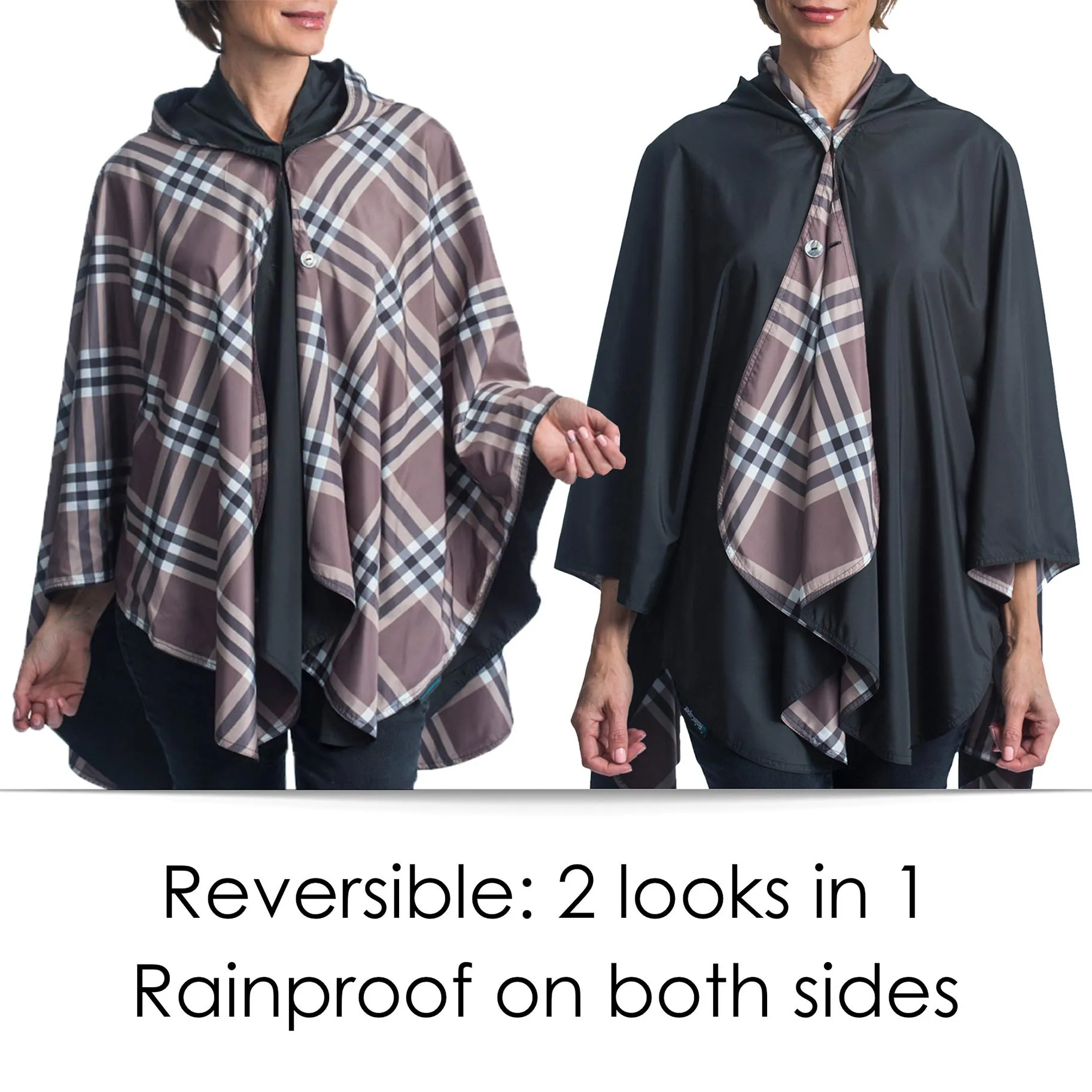 Black & Coco Plaid Reversible Womens Rain Cape