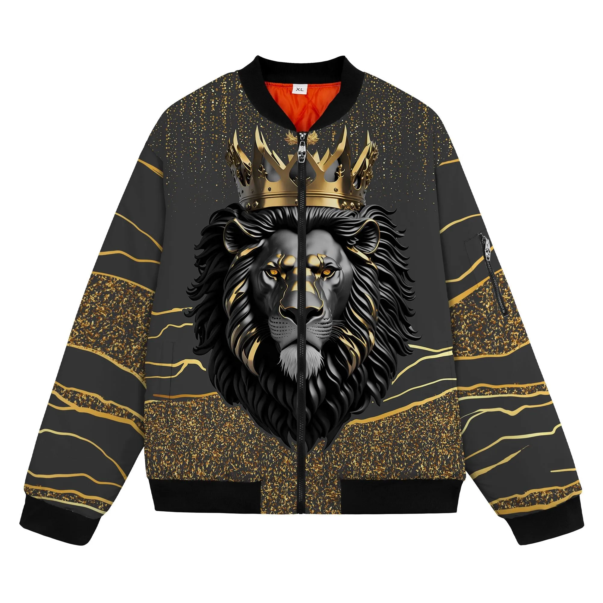 Black and Gold Lion Bomber Jacket