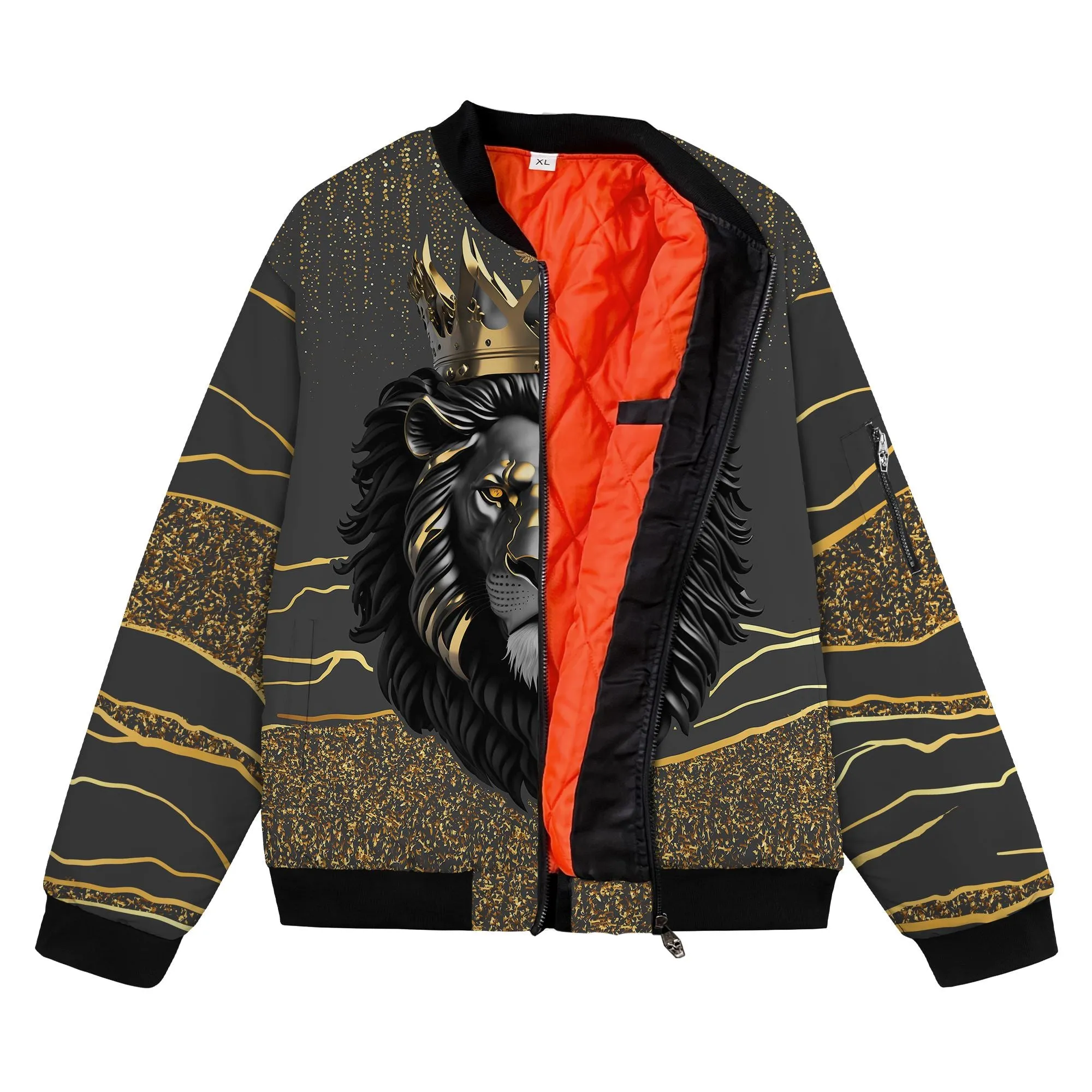 Black and Gold Lion Bomber Jacket