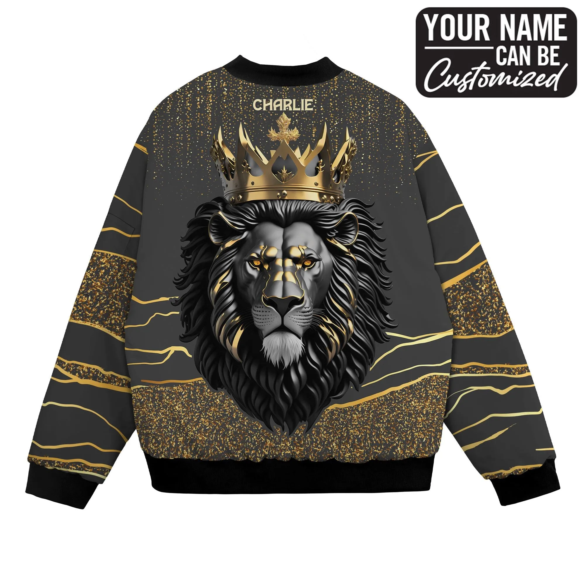 Black and Gold Lion Bomber Jacket