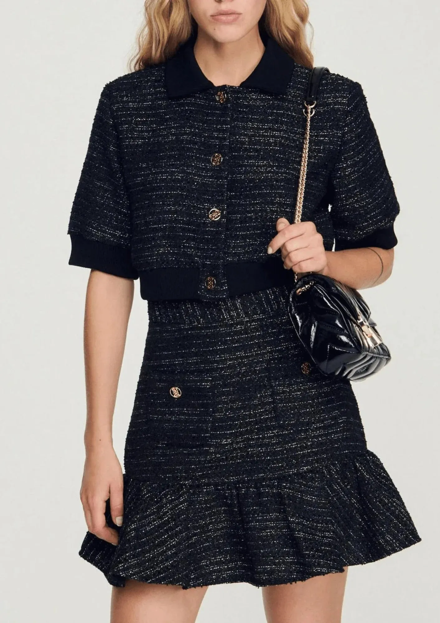 BLACK CROPPED TWEED JACKET