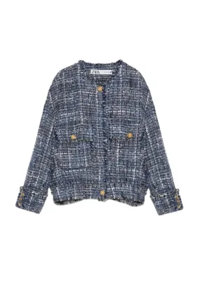 BLUE TWEED CROPPED JACKET