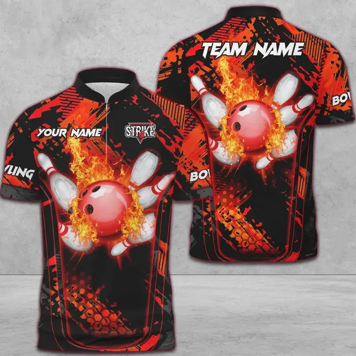 Bowling And Pins Abstract Grunge Texture Multicolor Option Customized Name 3D Bowling Jersey Shirt