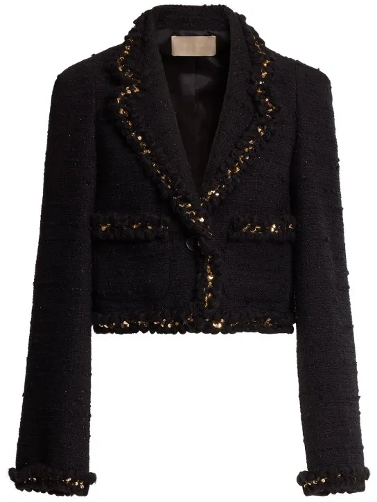 Elie Saab   Embroidered tweed cropped jacket 