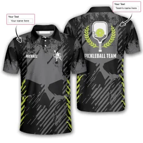 Emblem Grey Grunge Skull Background Custom Pickleball Shirts for Men