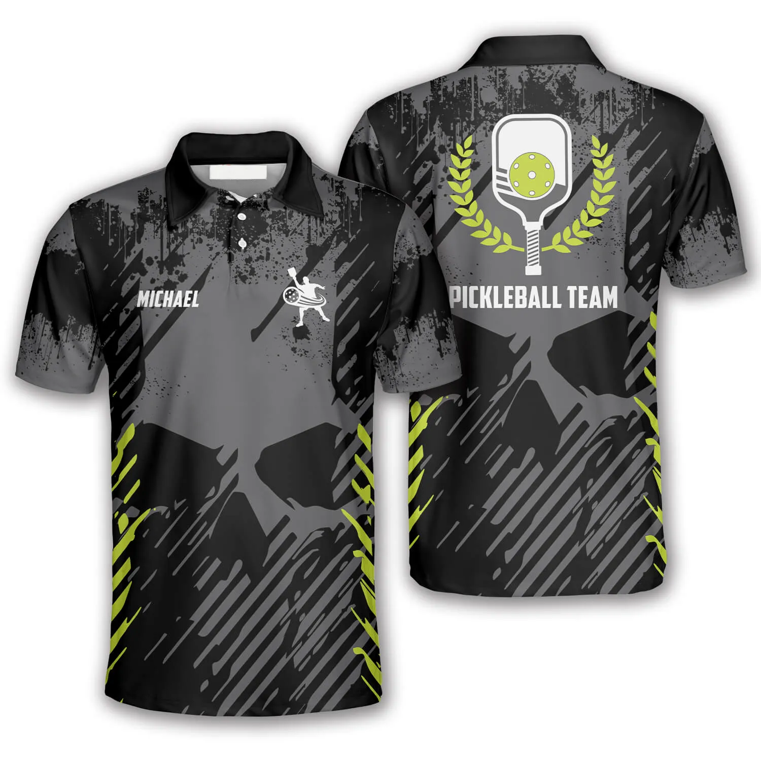 Emblem Grey Grunge Skull Background Custom Pickleball Shirts for Men