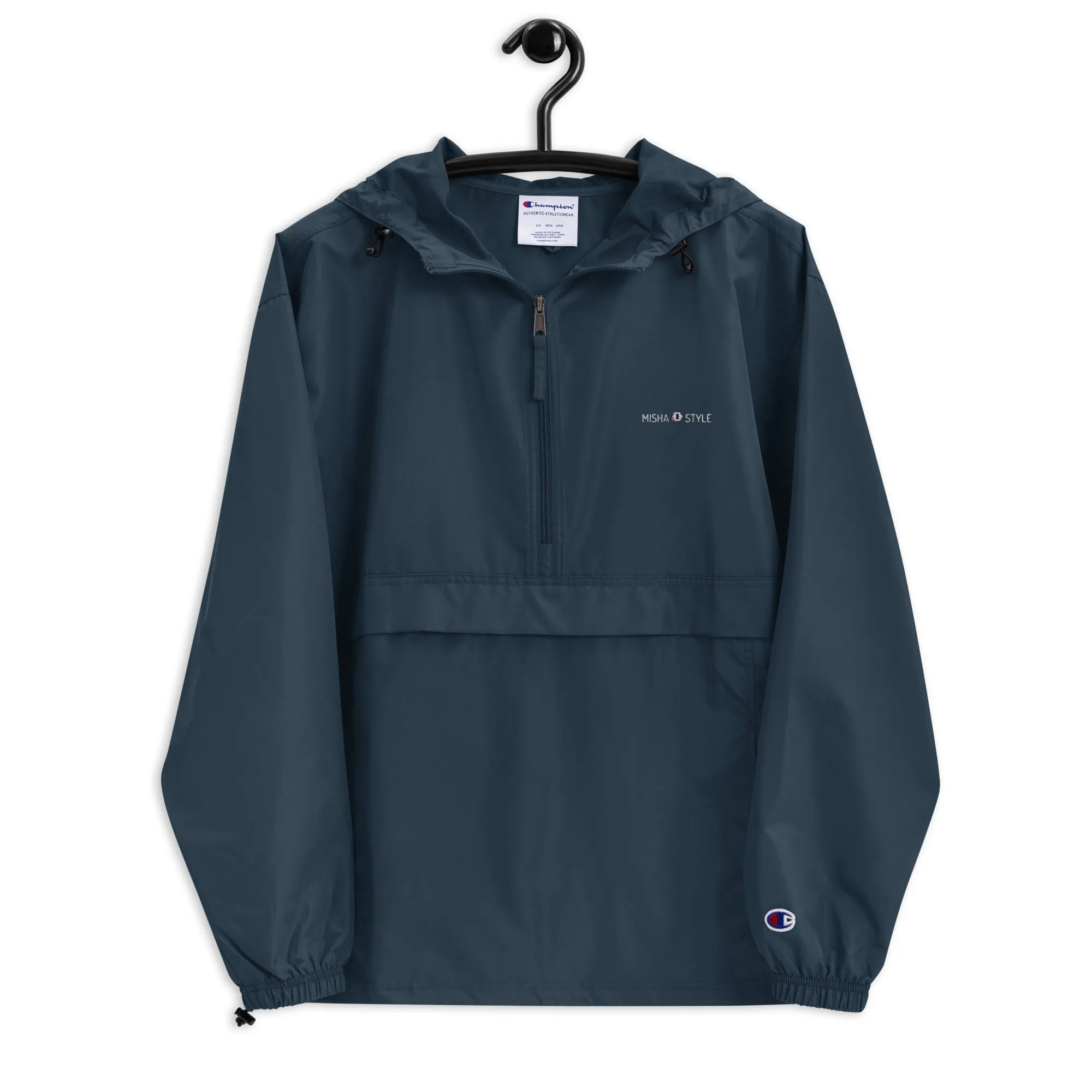 Embroidered Champion Packable Jacket - Navy