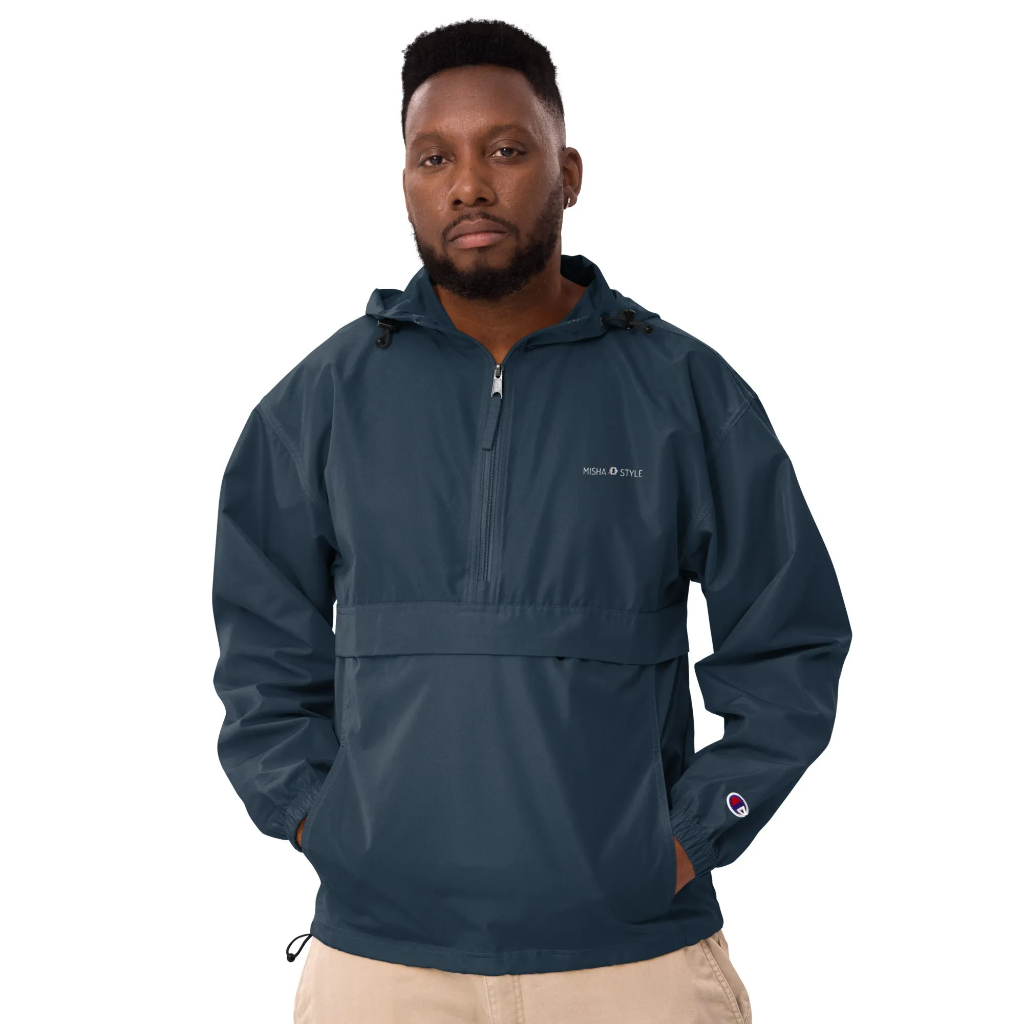 Embroidered Champion Packable Jacket - Navy