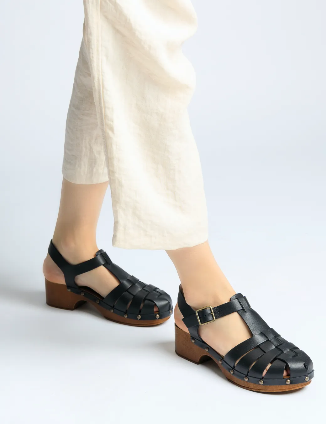 Emmi Black Leather Clogs