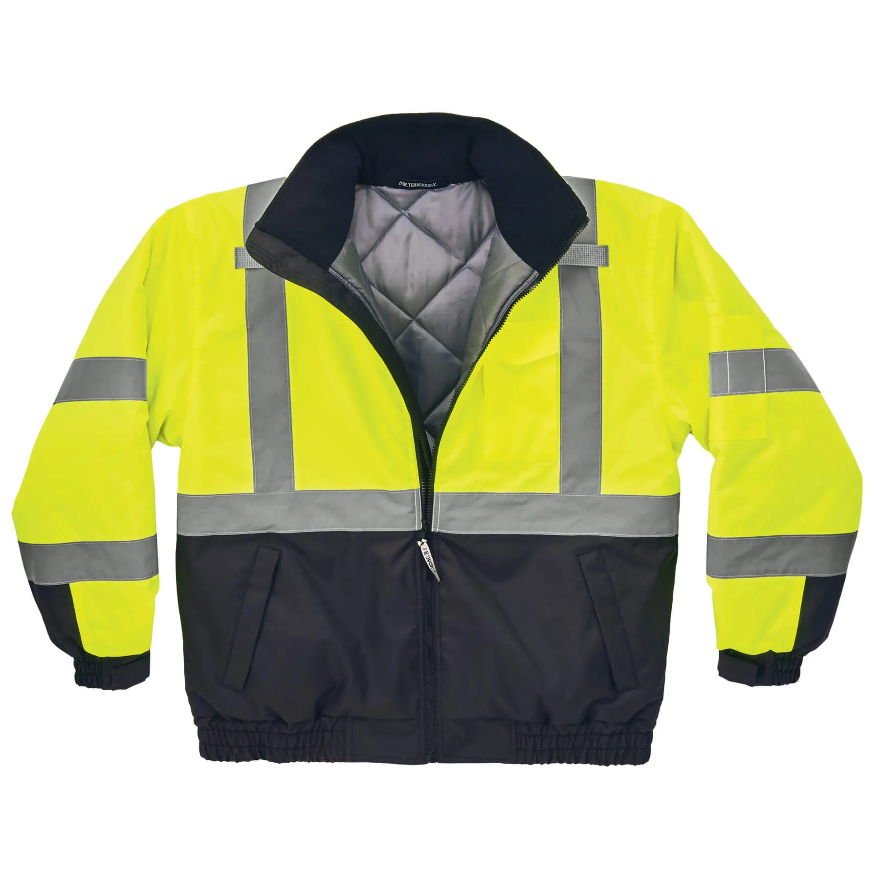 Ergodyne 25624 GloWear 8377 Type R Class 3 Quilted Bomber Jacket, Large, HV Lime