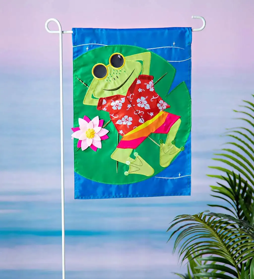 Frog's Summer Vacation Garden Applique Flag