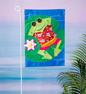 Frog's Summer Vacation Garden Applique Flag