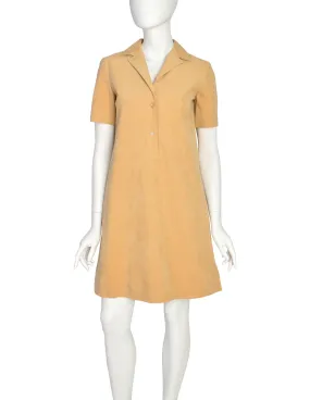 Halston Vintage Beige Ultrasuede Collared Shirt Dress