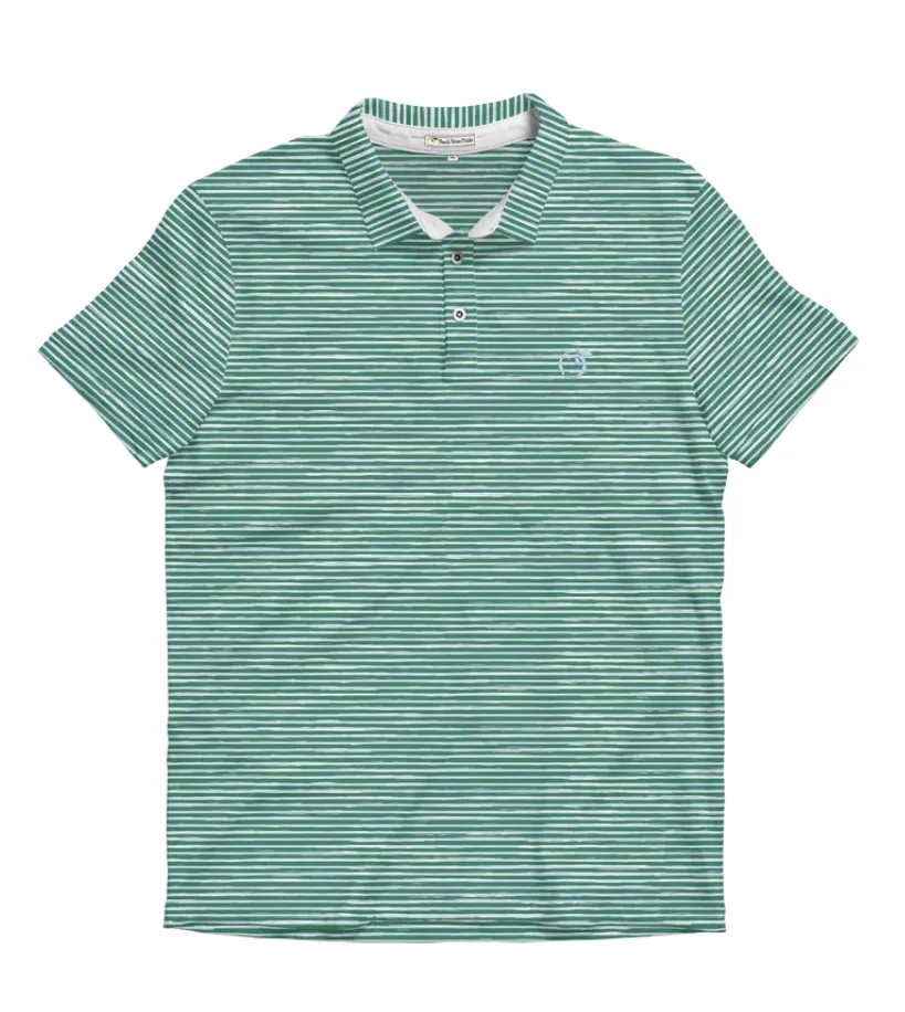 Heathered Azalea Performance Polo Pine Green & Cays Blue