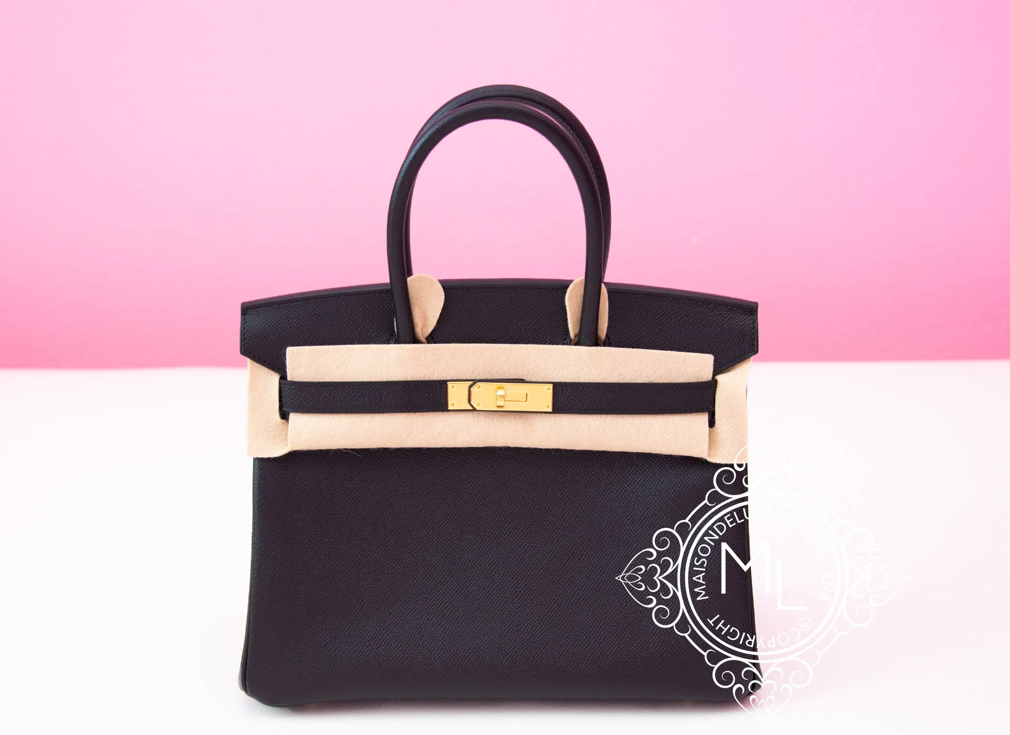 Hermes Black Noir Epsom GHW Birkin 30 Handbag