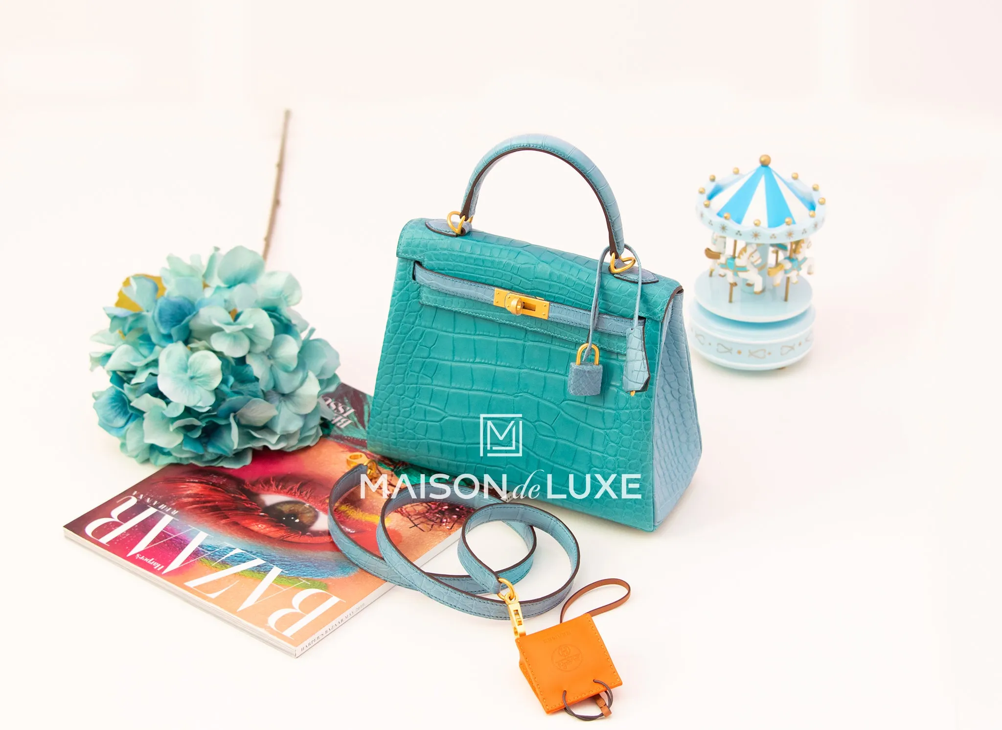 Hermes Blue Paon & Bleu Saint CYR HSS Crocodile Kelly 25 Handbag