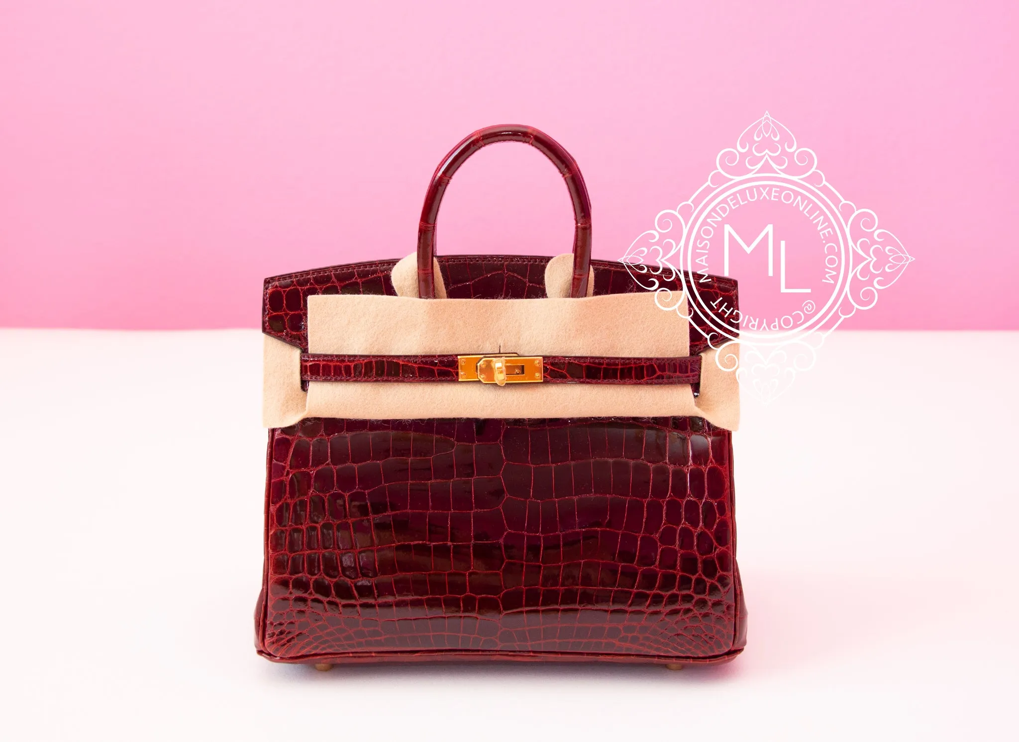 Hermes Bourgogne Burgundy Crocodile Birkin 25 Handbag