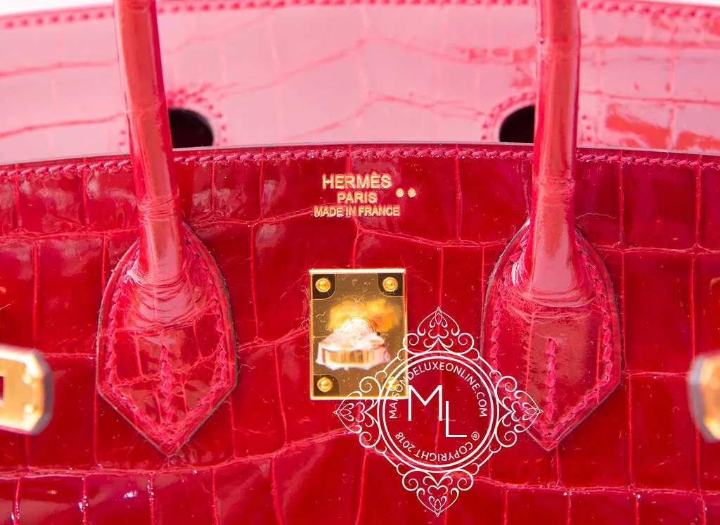 Hermes Braise Red Crocodile Birkin 25 Handbag