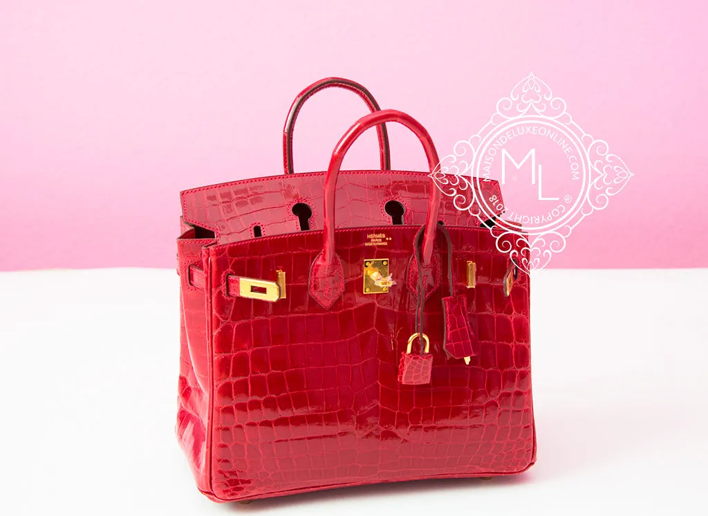 Hermes Braise Red Crocodile Birkin 25 Handbag