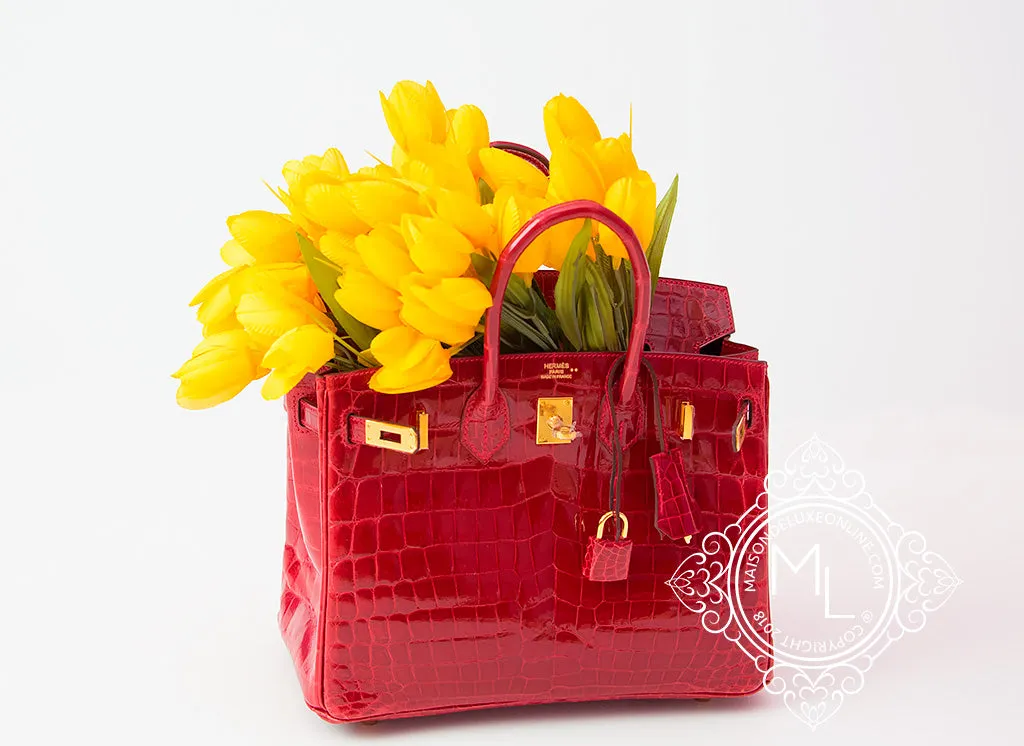 Hermes Braise Red Crocodile Birkin 25 Handbag