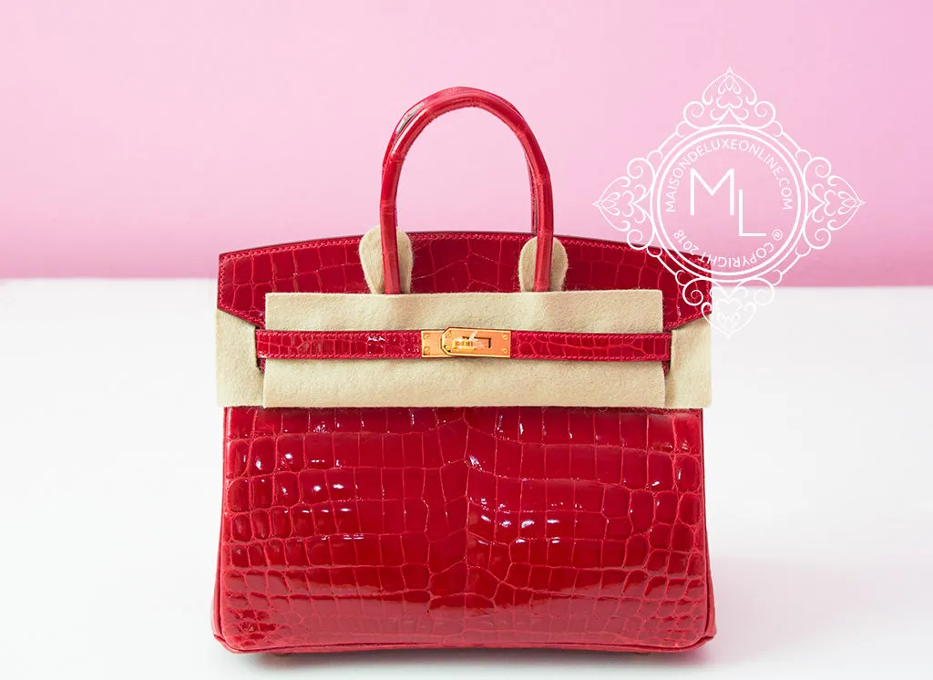 Hermes Braise Red Crocodile Birkin 25 Handbag