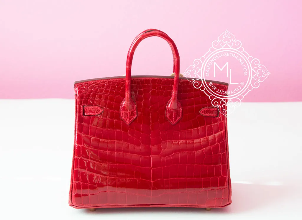 Hermes Braise Red Crocodile Birkin 25 Handbag