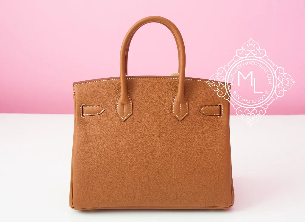 Hermes Gold Tan Togo GHW Birkin 30 Handbag