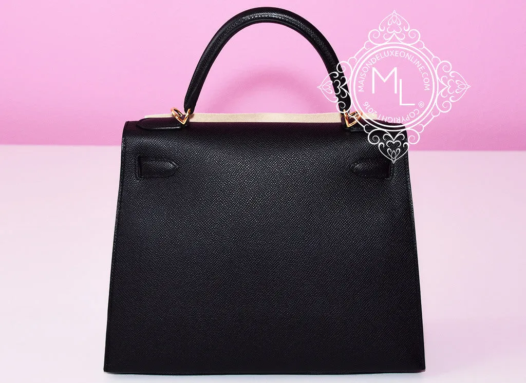 Hermes Noir Black GHW Sellier Epsom Kelly 28 Handbag