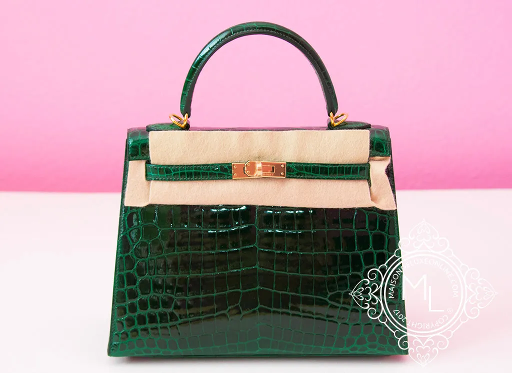 Hermes Vert Fonce Niloticus Crocodile Sellier Kelly 25 Handbag