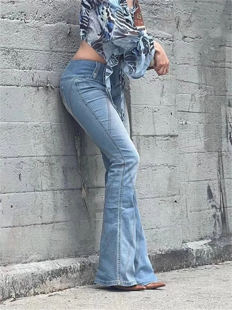 High Denim Belt Bodycon Waisted Slim Fashion Casual Vintage Washed Fit Jeans