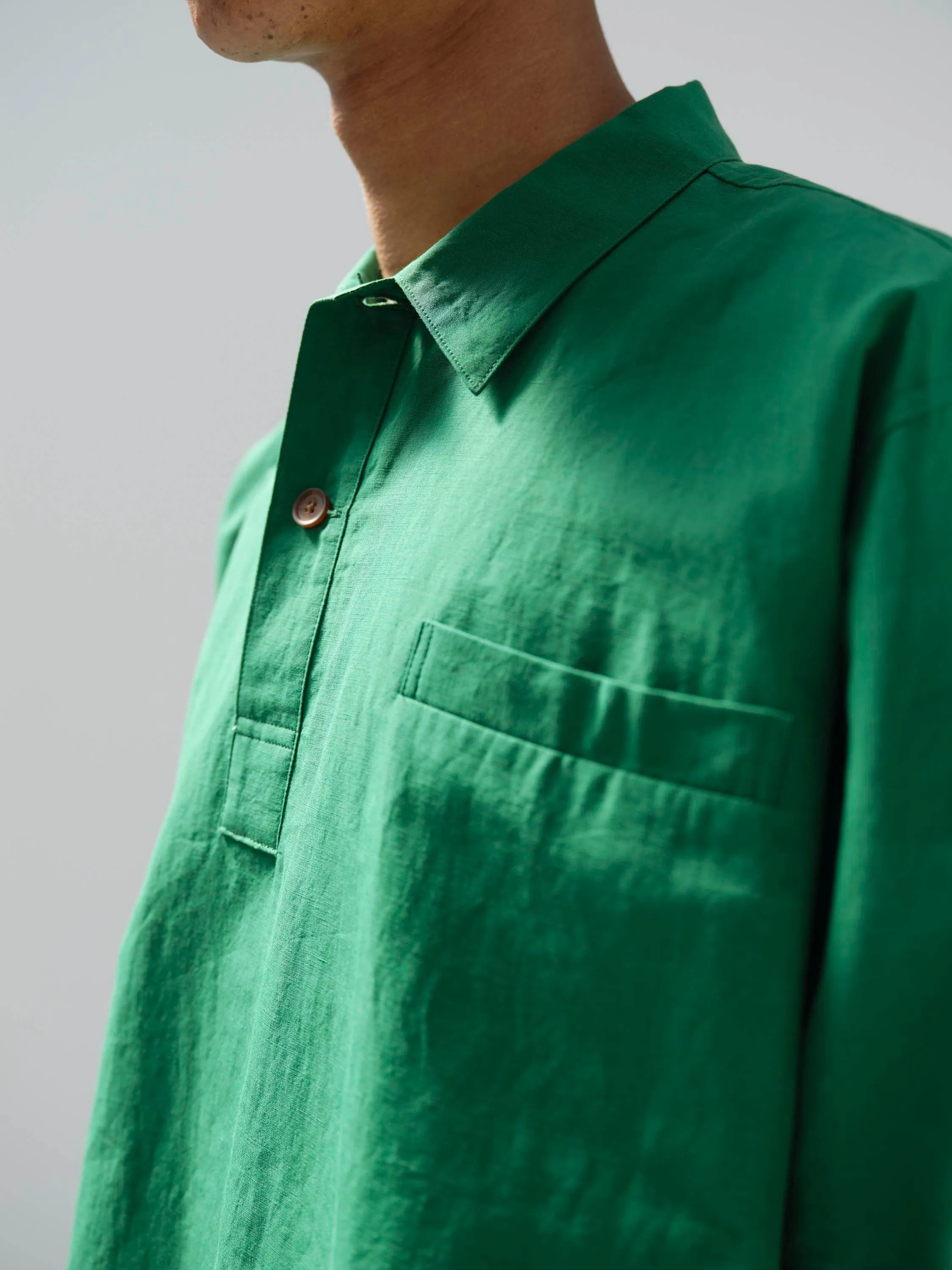 High Density Finx Linen Weather Half Sleeve Shirt - Ecru