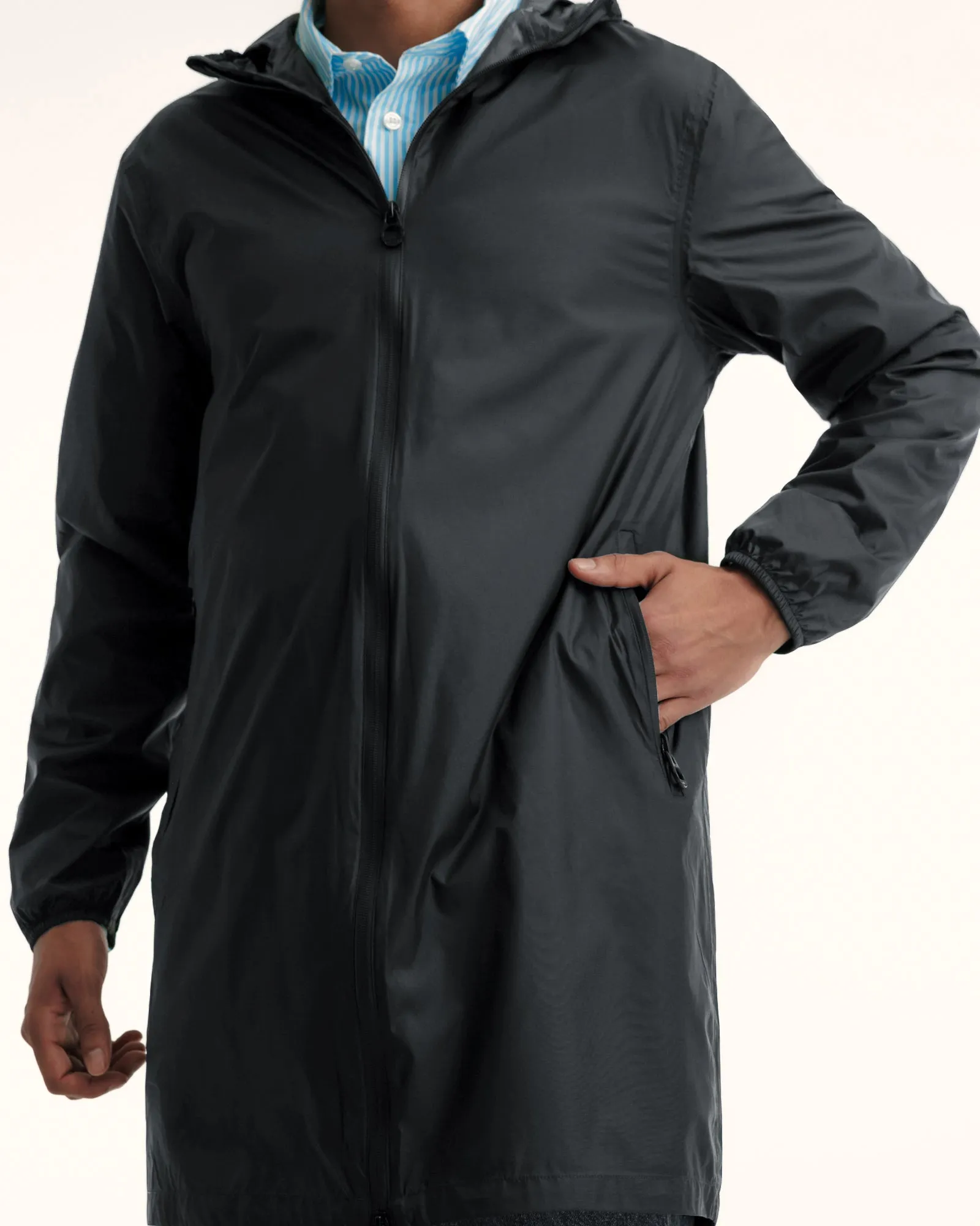 Imperméable long à capuche paquetable Noir Oban