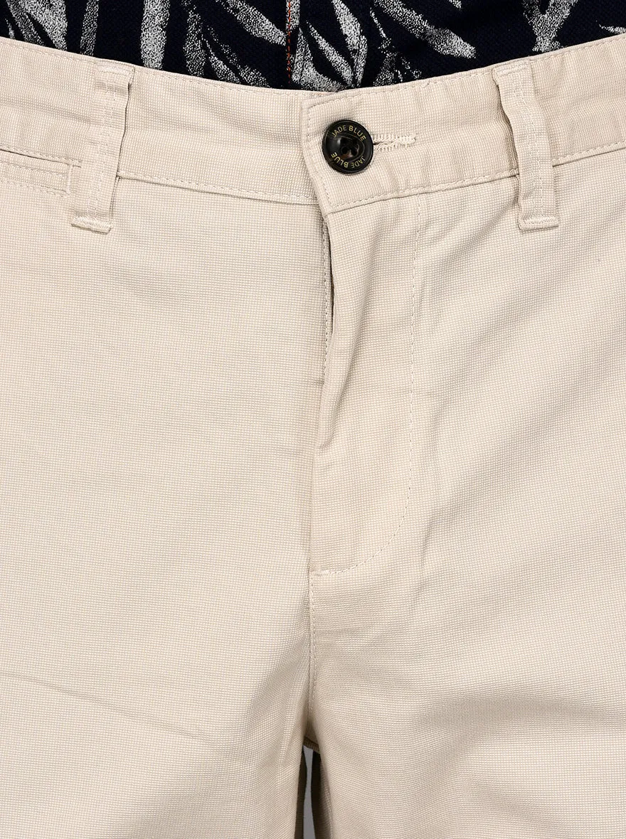 JadeBlue Cream Self Textured Slim Fit Chinos