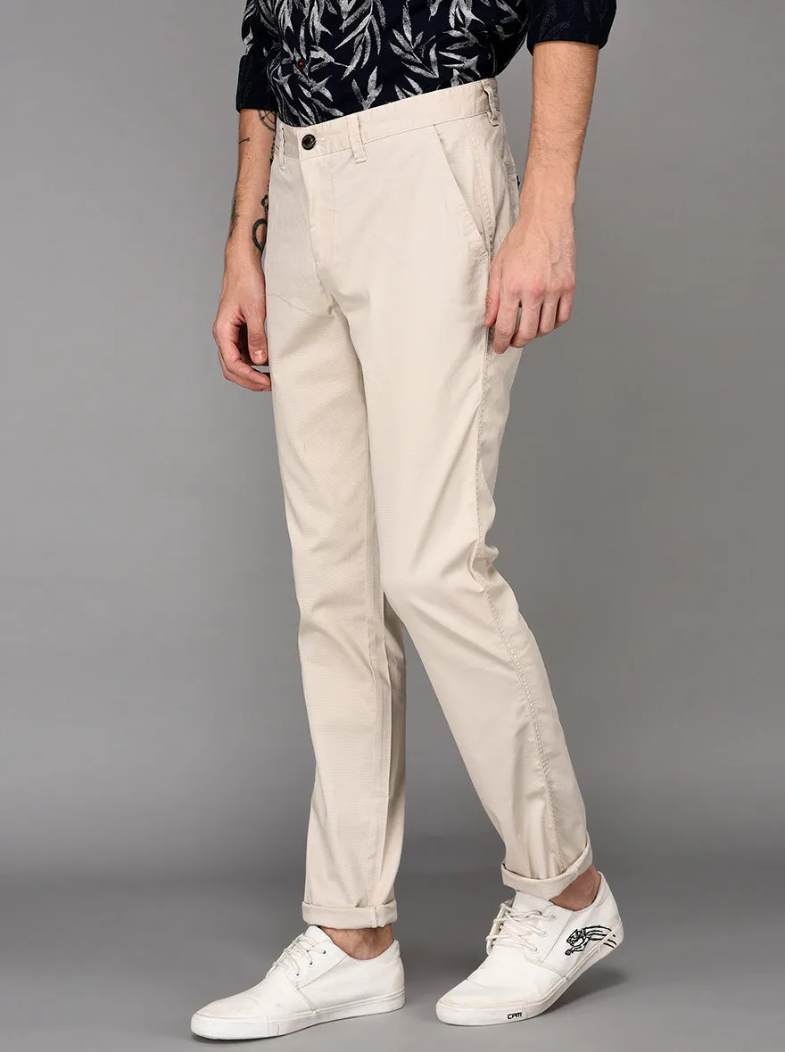 JadeBlue Cream Self Textured Slim Fit Chinos