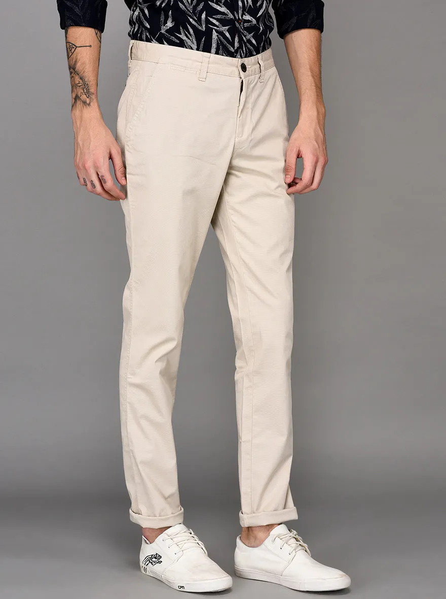 JadeBlue Cream Self Textured Slim Fit Chinos