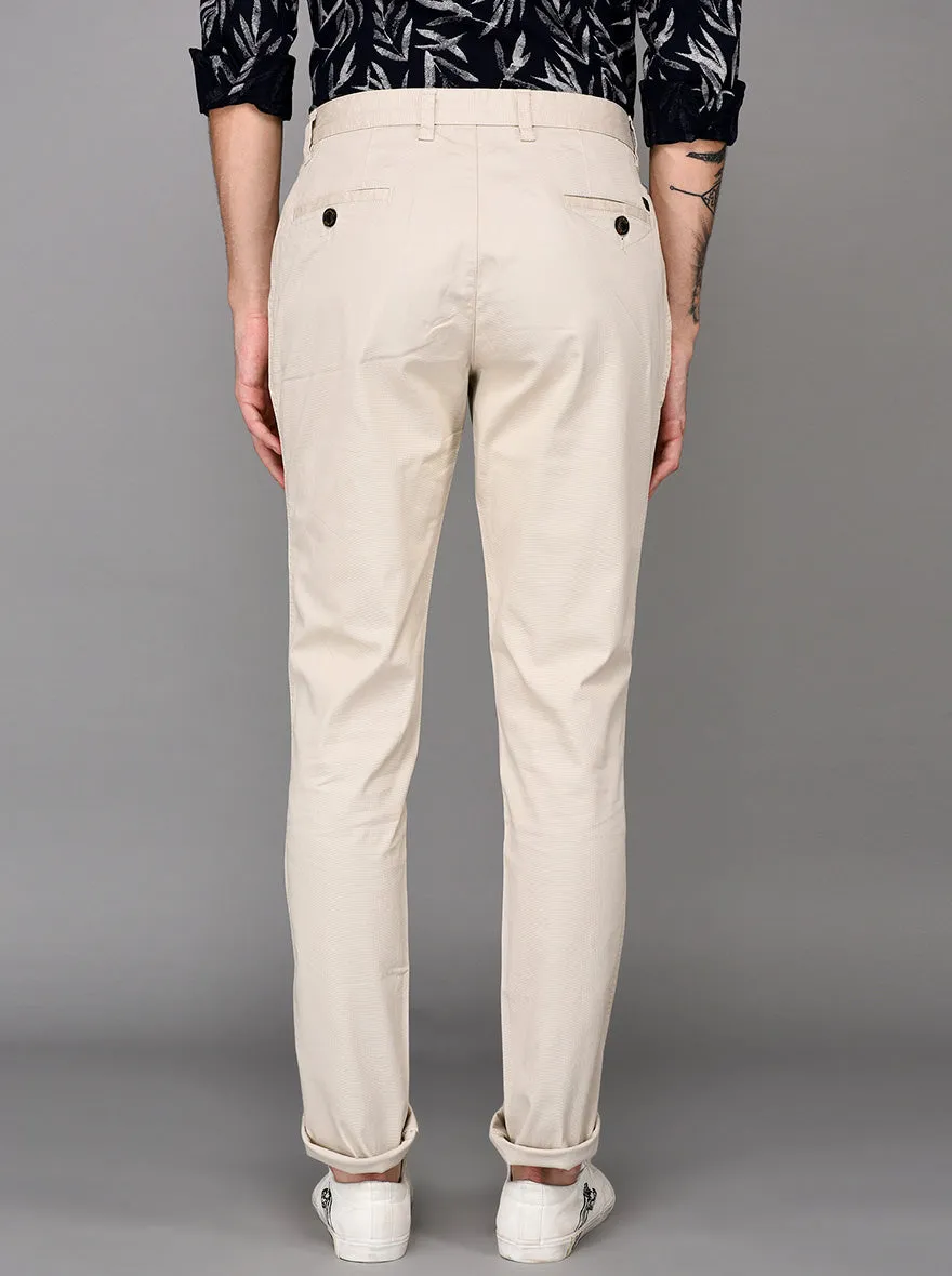 JadeBlue Cream Self Textured Slim Fit Chinos