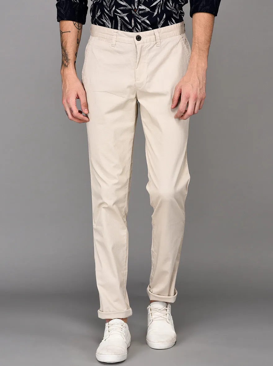 JadeBlue Cream Self Textured Slim Fit Chinos