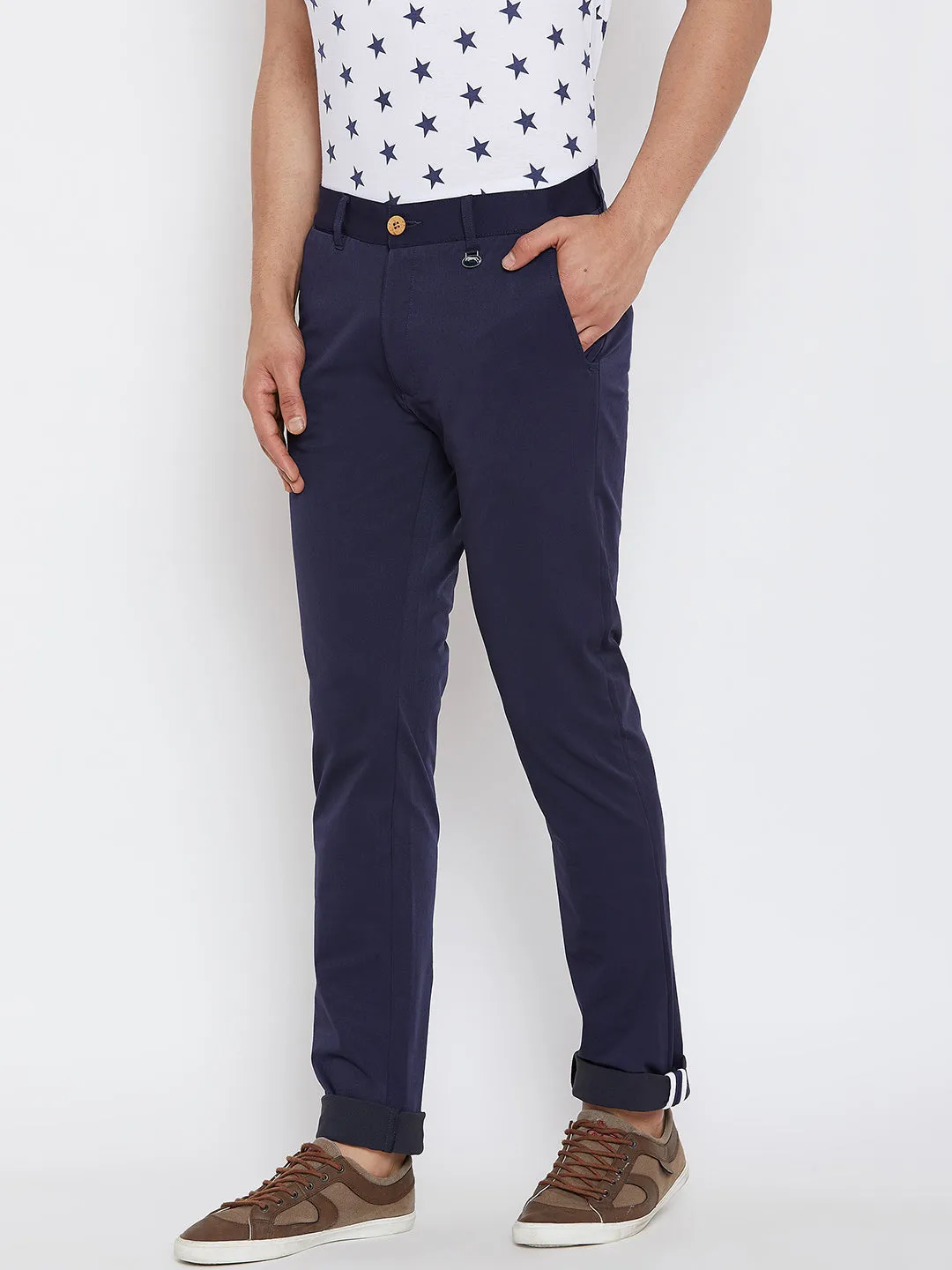 JUMP USA Men Solid Navy Blue Casual Regular Fit Chinos Trousers