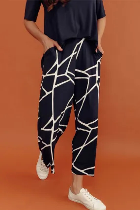 Lena Navy Marble Micro Modal Resort Pants