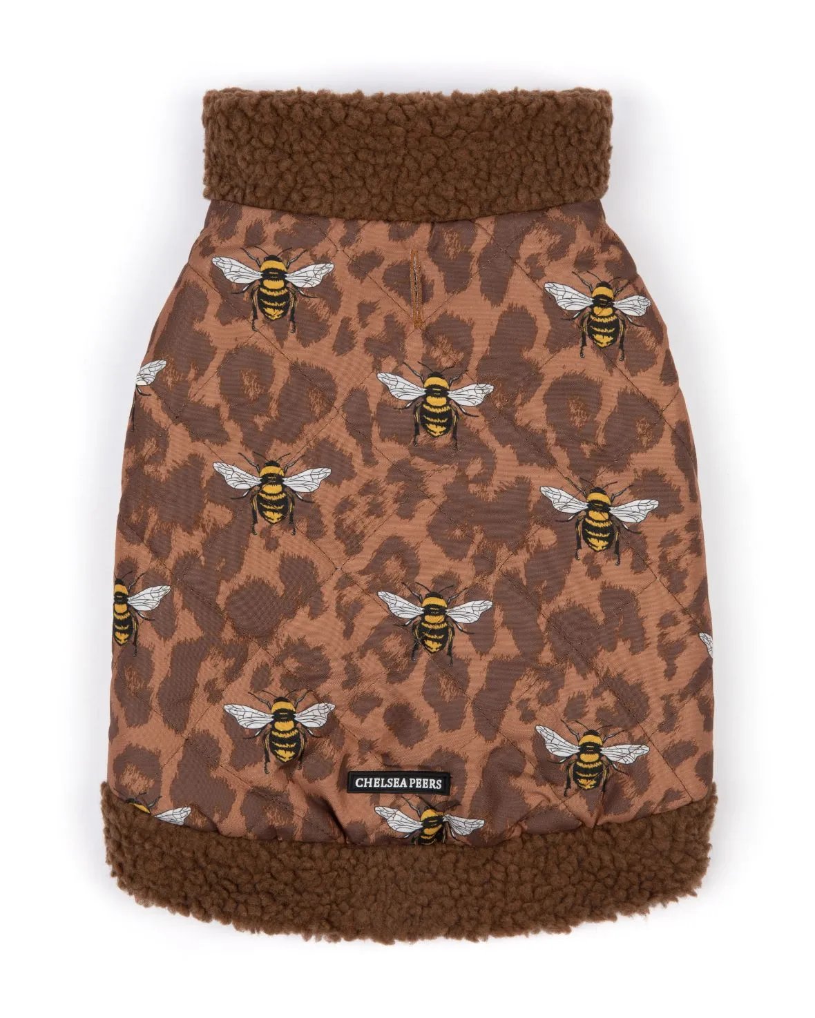 Leopard Bee Print Dogs Quilted Puffer Jacket - Brown